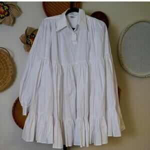 THE TIS Oversized Baby Doll Tiered Mini Dress Off White‎ Womens Size FF